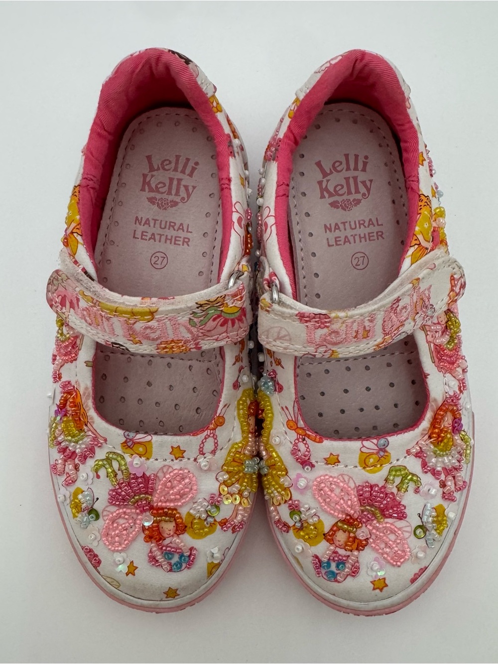Lelli Kelly Girls Size 27 Beaded Fairy Mary Jane Shoes Pink White Hook Loop - Picture 8 of 9